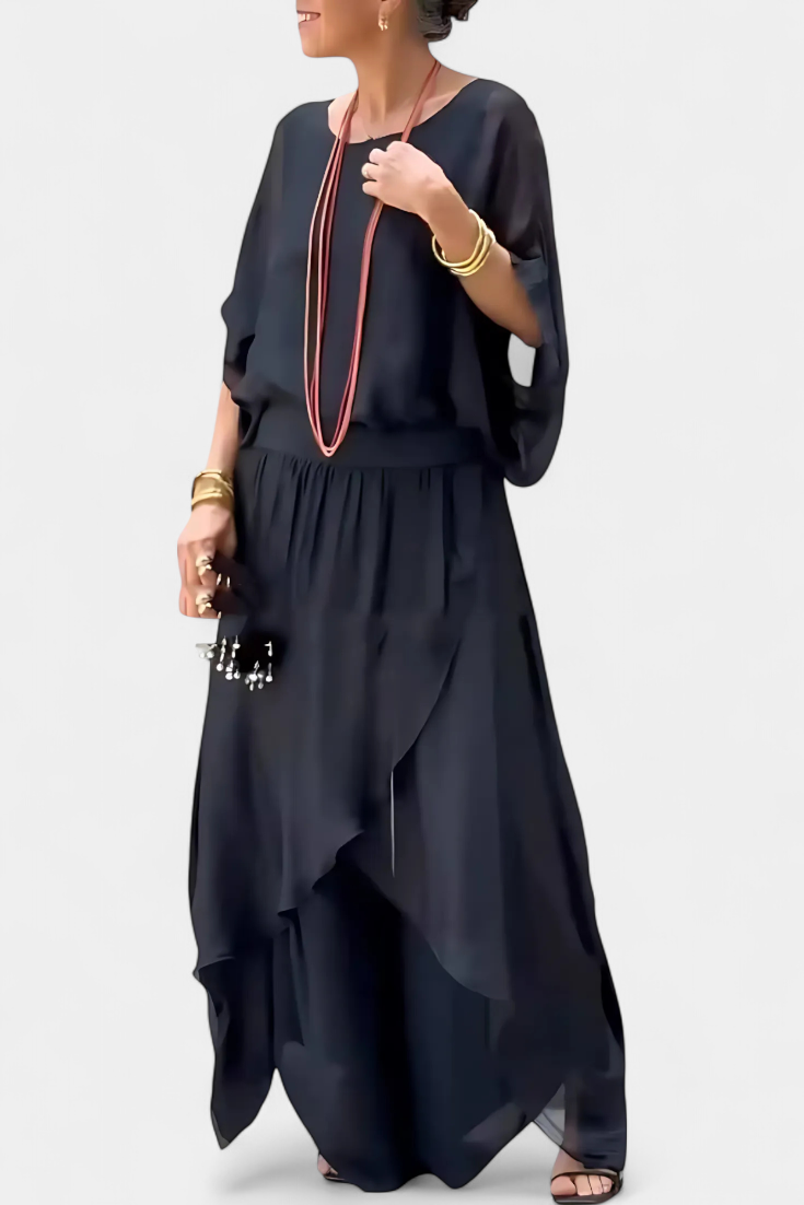 Meraviglia Completo Fluido di Due Pezzi con Top Largo e Gonna Asimmetrica