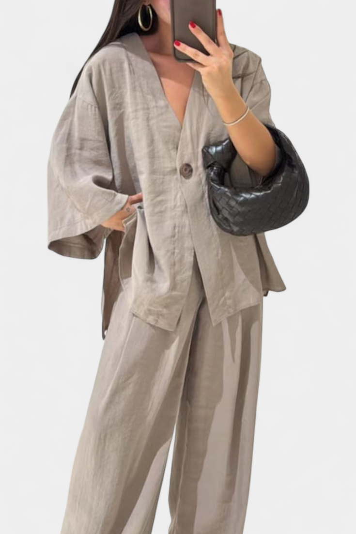 Eli Completo Oversize con Top a V e Pantaloni Dritti