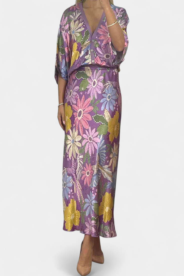 Shae Completo Morbido con Blusa e Gonna a Coda di Pesce Floreale