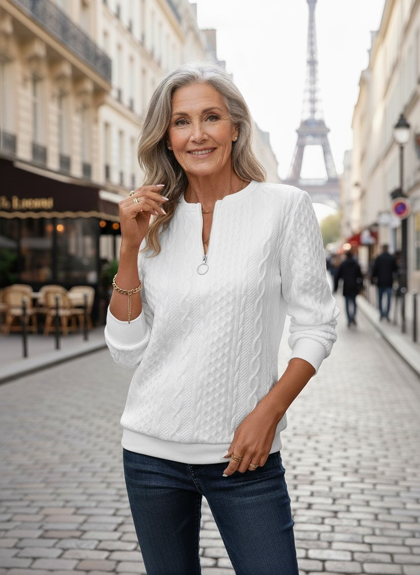 Estelle | Maglione Bianco con Collo Zip Elegante
