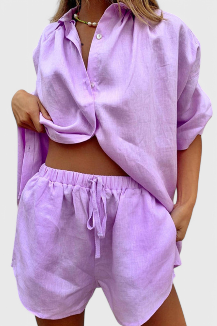 Anika Set di Due Pezzi con Camicia a Bottone e Pantaloni Corti con Corda