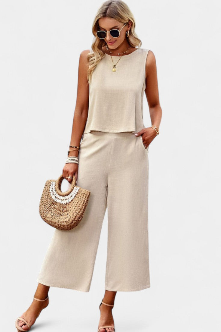 Lavinia Conjunto Boho di Top e Shorts in Lino e Cotone