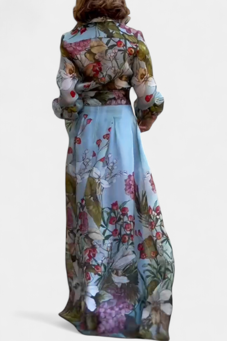 Sanne Conjunto Elegante Stampato di Camicia e Pantaloni Fluidi