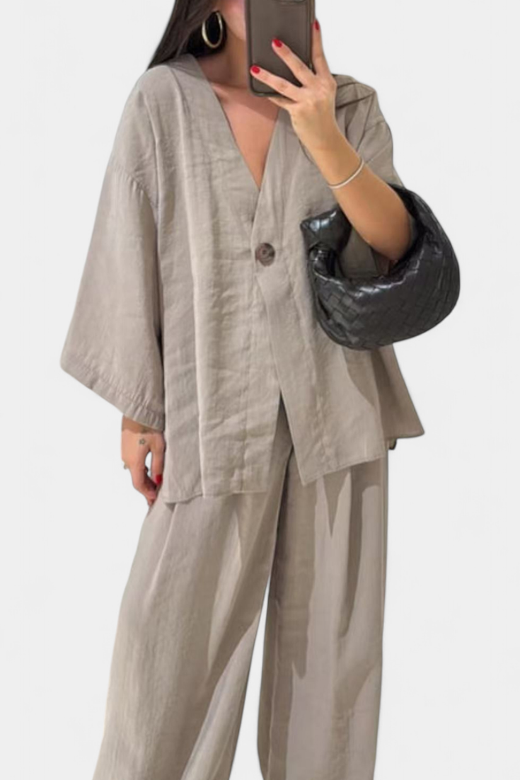 Eli Completo Oversize con Top a V e Pantaloni Dritti