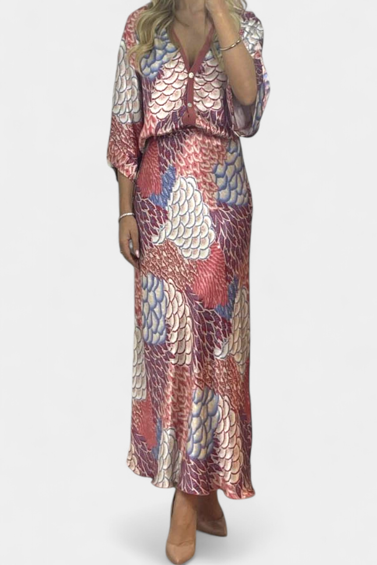 Shae Completo Morbido con Blusa e Gonna a Coda di Pesce Floreale