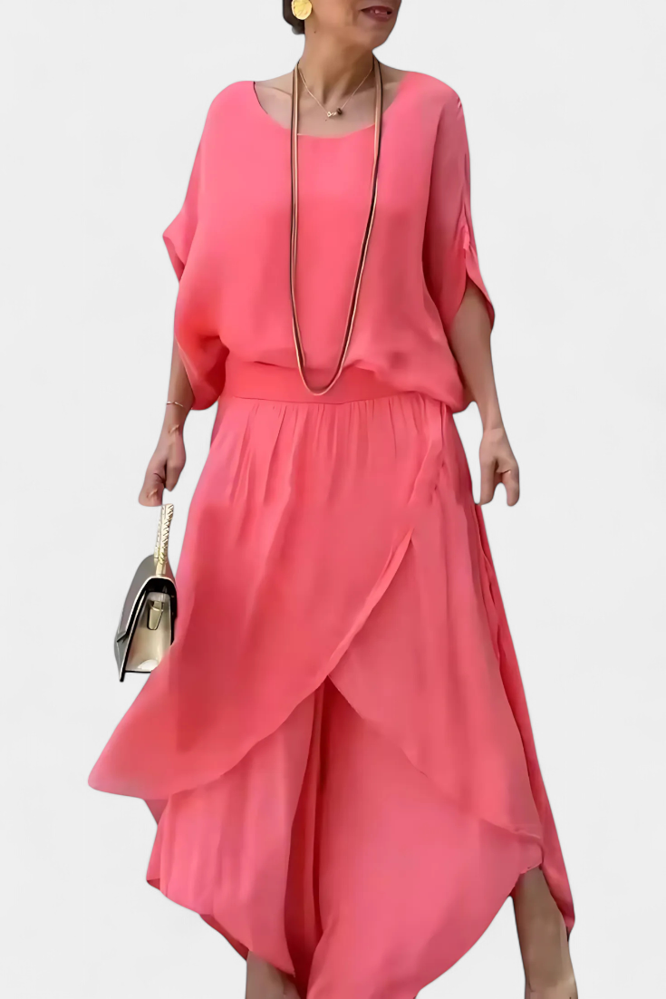 Meraviglia Completo Fluido di Due Pezzi con Top Largo e Gonna Asimmetrica