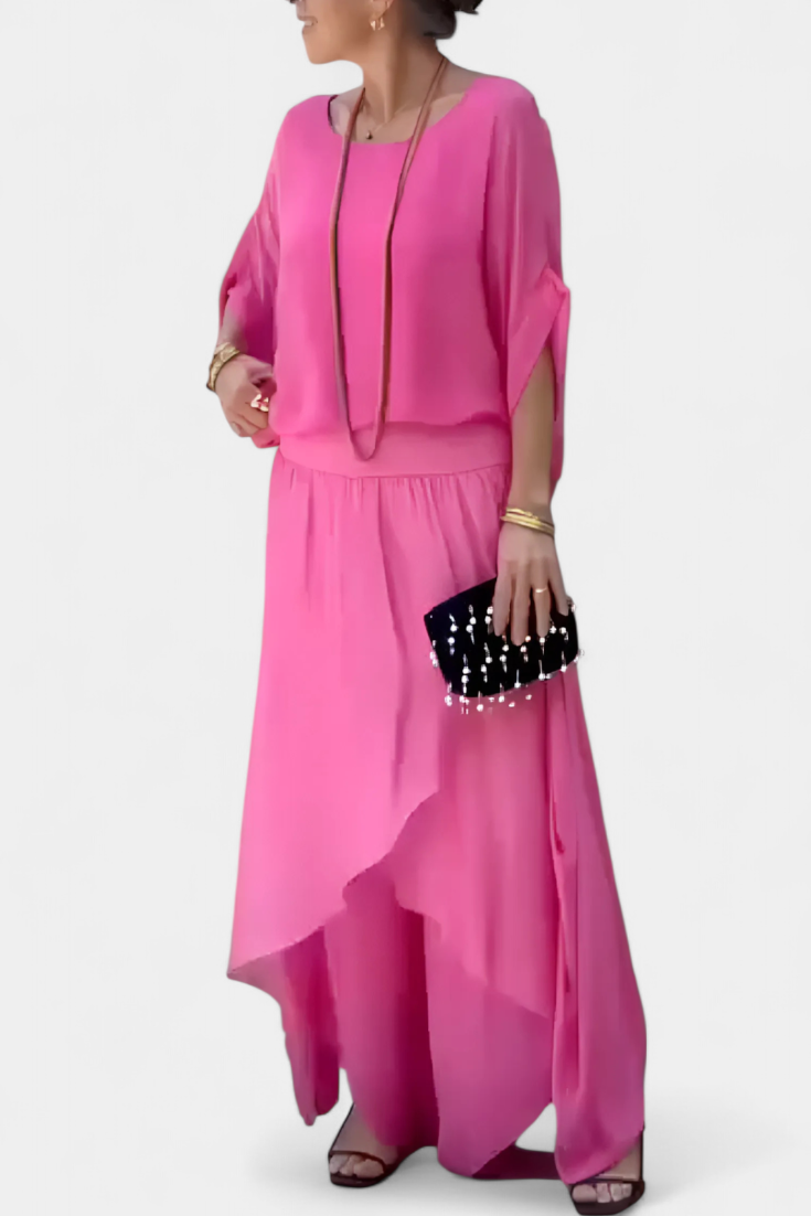 Meraviglia Completo Fluido di Due Pezzi con Top Largo e Gonna Asimmetrica