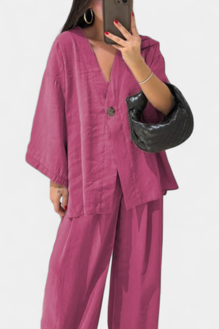 Eli Completo Oversize con Top a V e Pantaloni Dritti