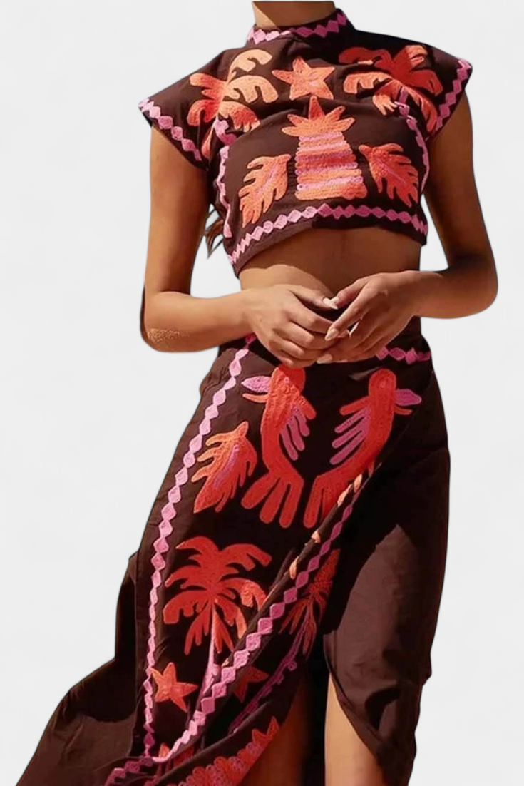 Sloan Set di Top e Gonna Corto Palma di Cocco