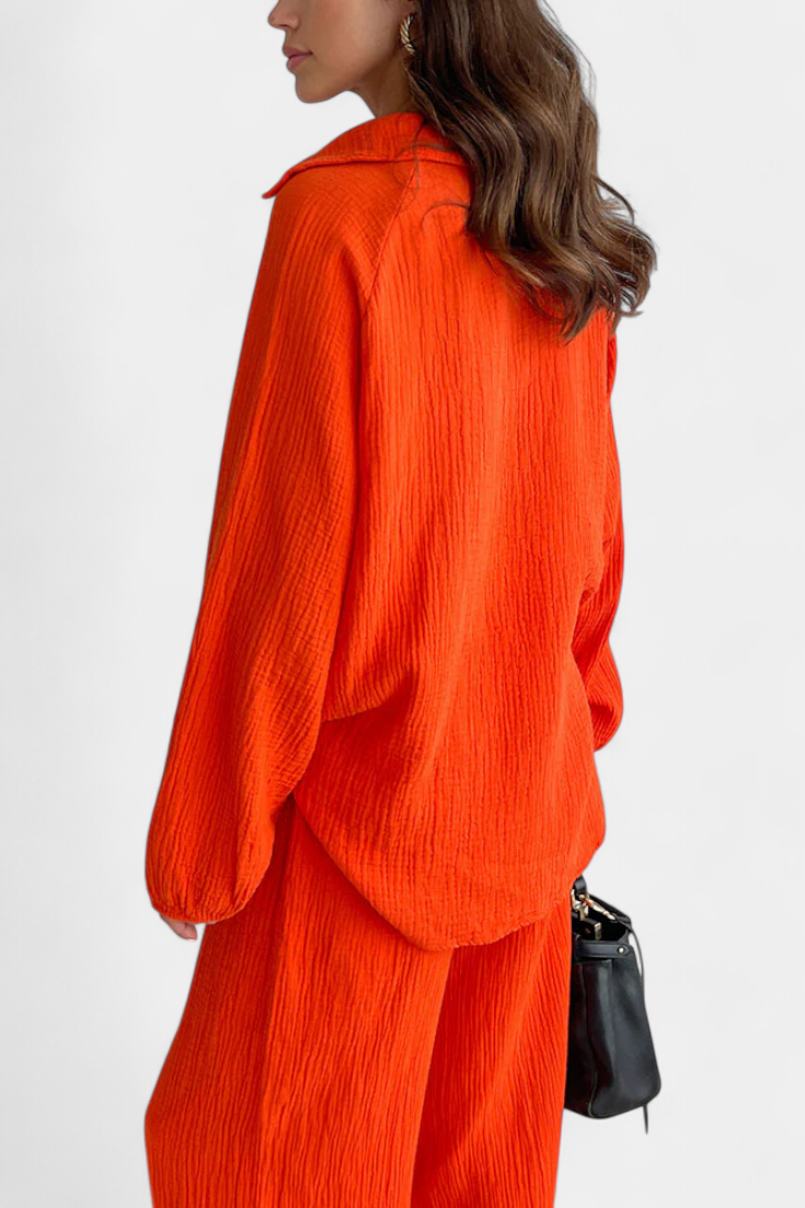 Aya Completo di Due Pezzi in Cotone con Scollatura a V