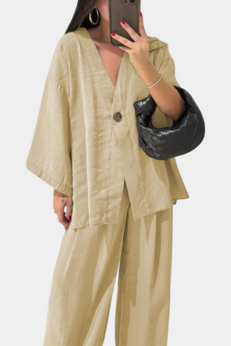 Eli Completo Oversize con Top a V e Pantaloni Dritti