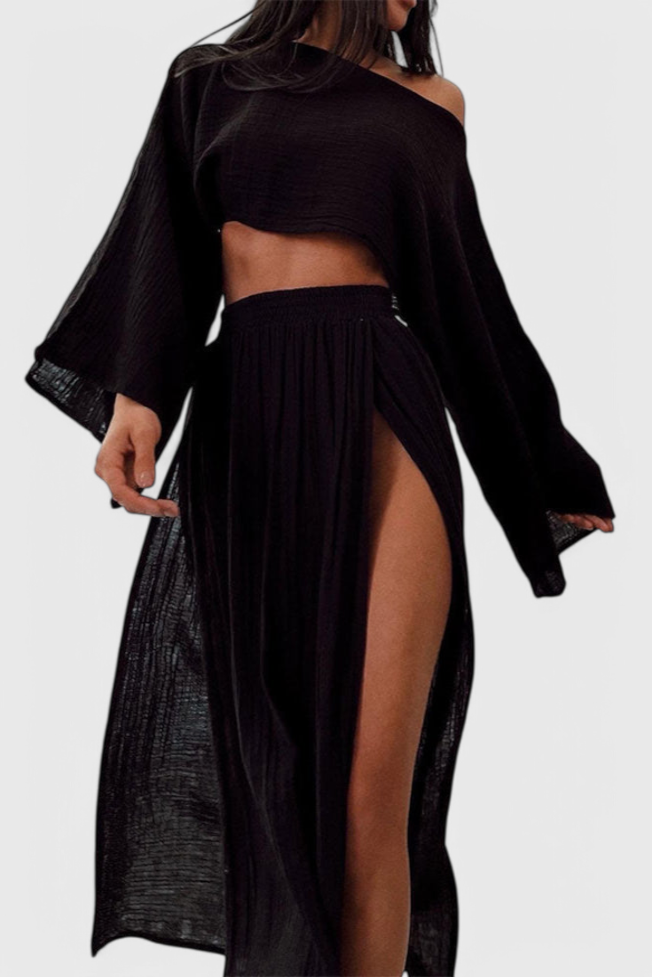 Martha Completo di Due Pezzi con Gonna a Spacco Alto