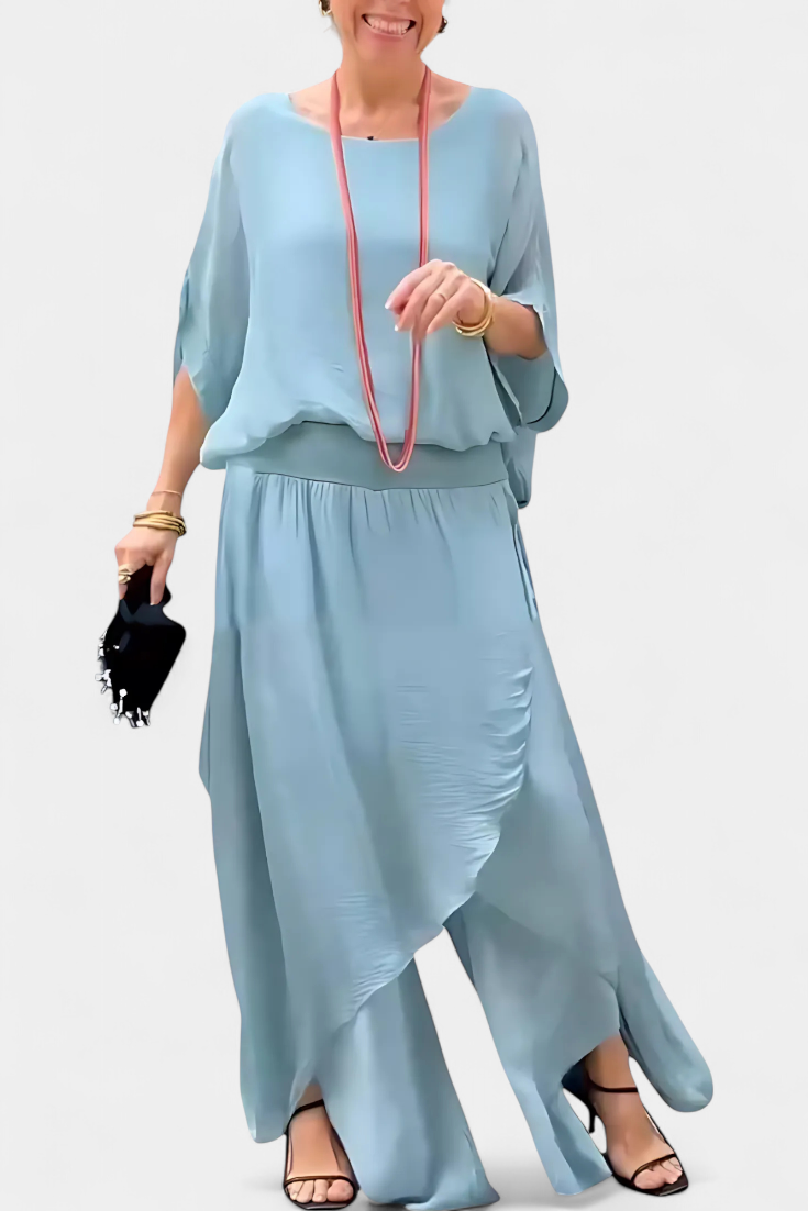 Meraviglia Completo Fluido di Due Pezzi con Top Largo e Gonna Asimmetrica