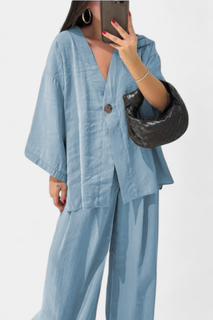 Eli Completo Oversize con Top a V e Pantaloni Dritti