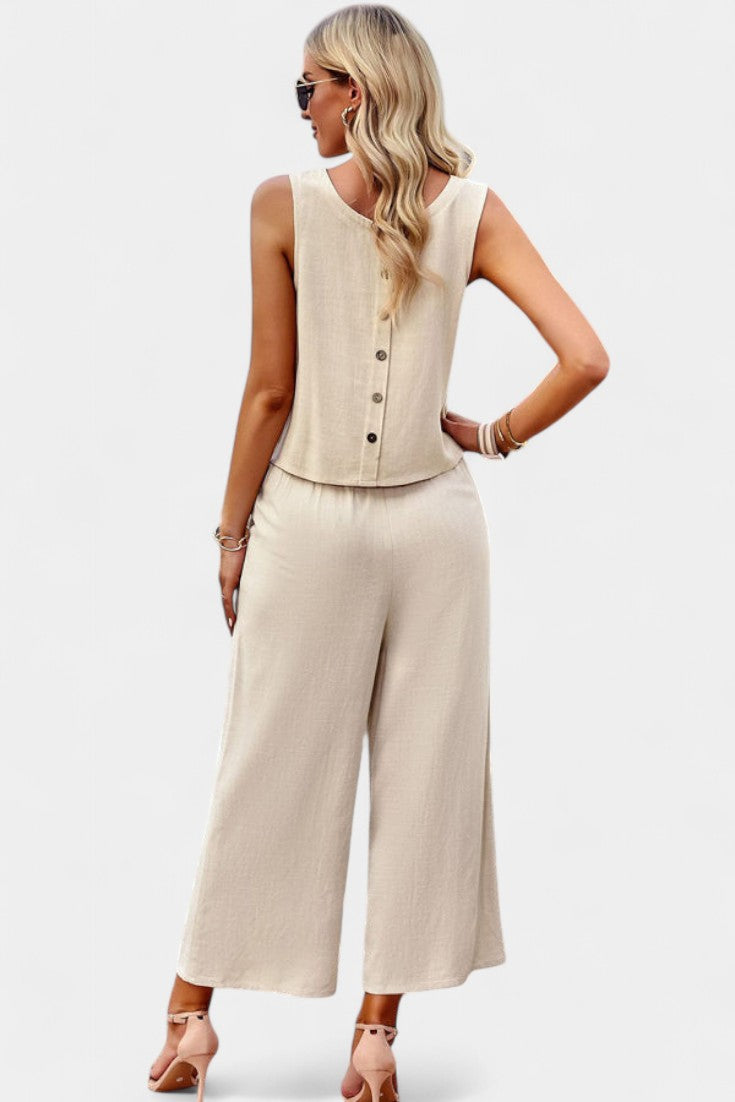 Lavinia Conjunto Boho di Top e Shorts in Lino e Cotone