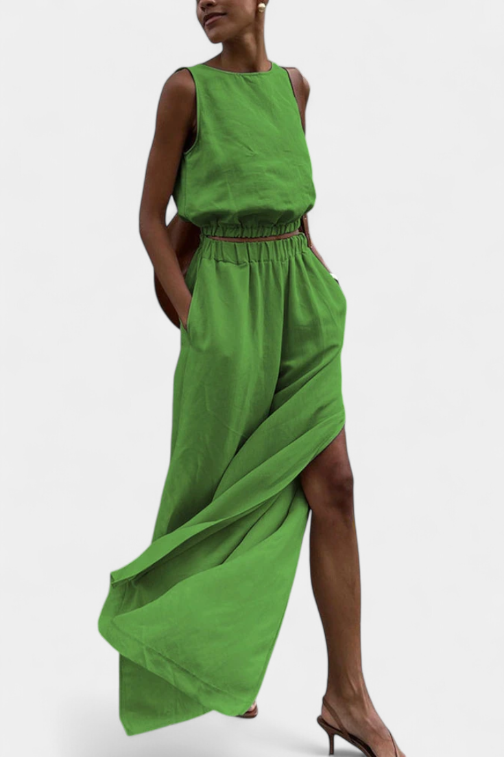 Portia Set in Cotone e Lino con Apertura Laterale