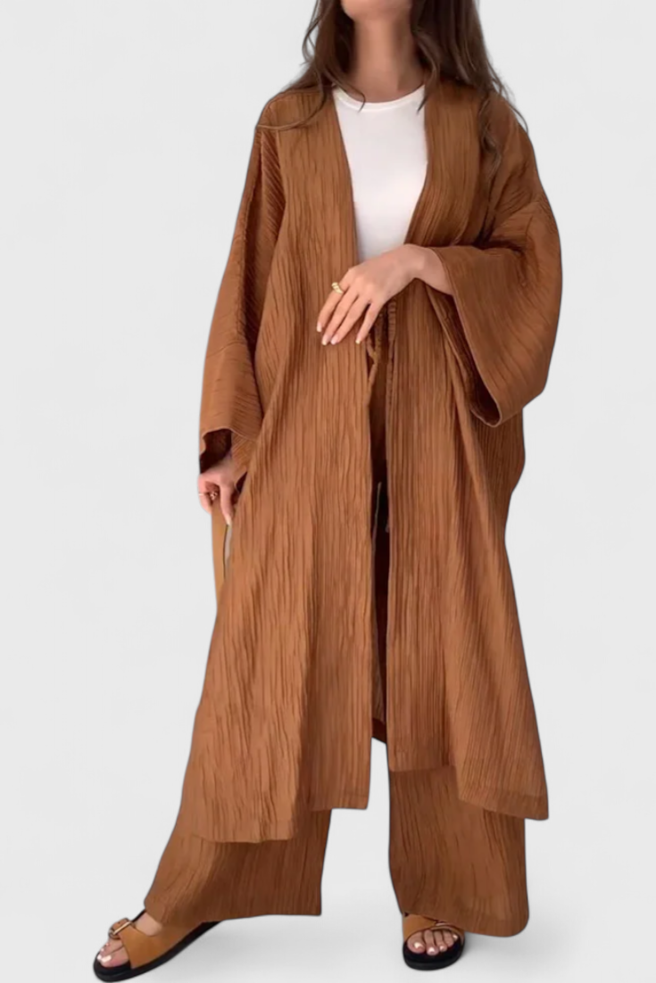 Caspian Set Relaxato di Due Pezzi con Kimono Lungo