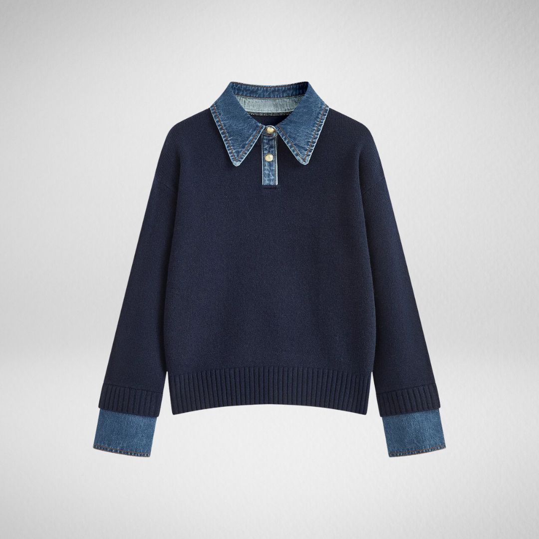 Diane | Pull 2-in-1 Col Denim Raffinato