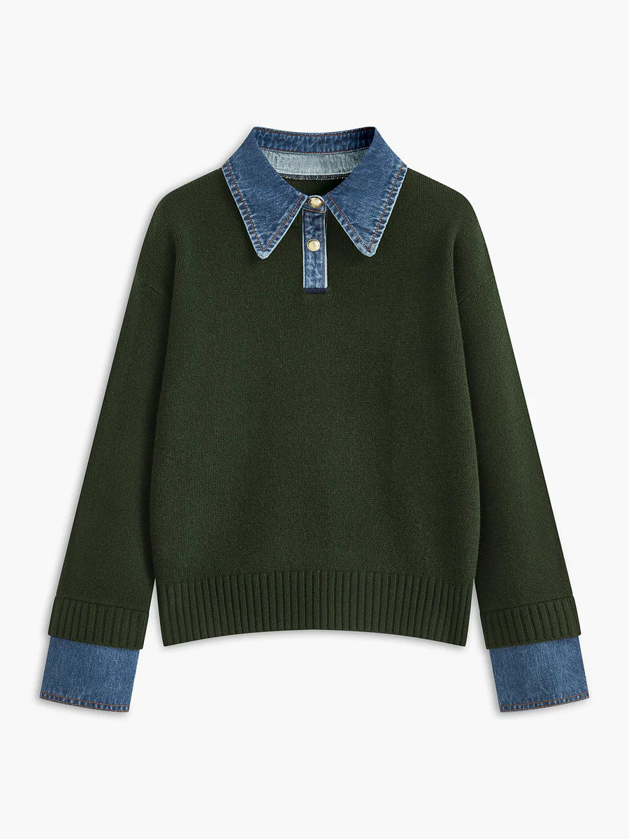 Diane | Pull 2-in-1 Col Denim Raffinato