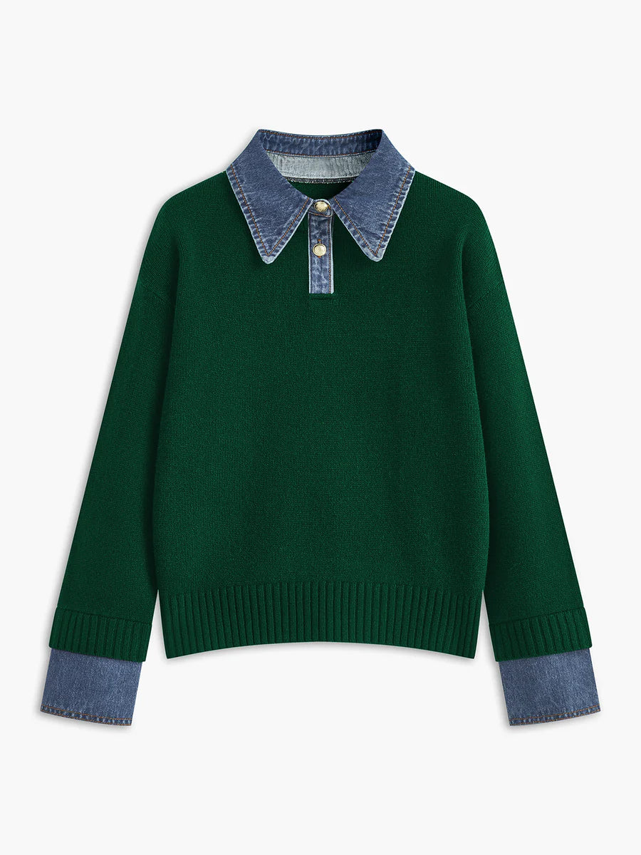 Diane | Pull 2-in-1 Col Denim Raffinato