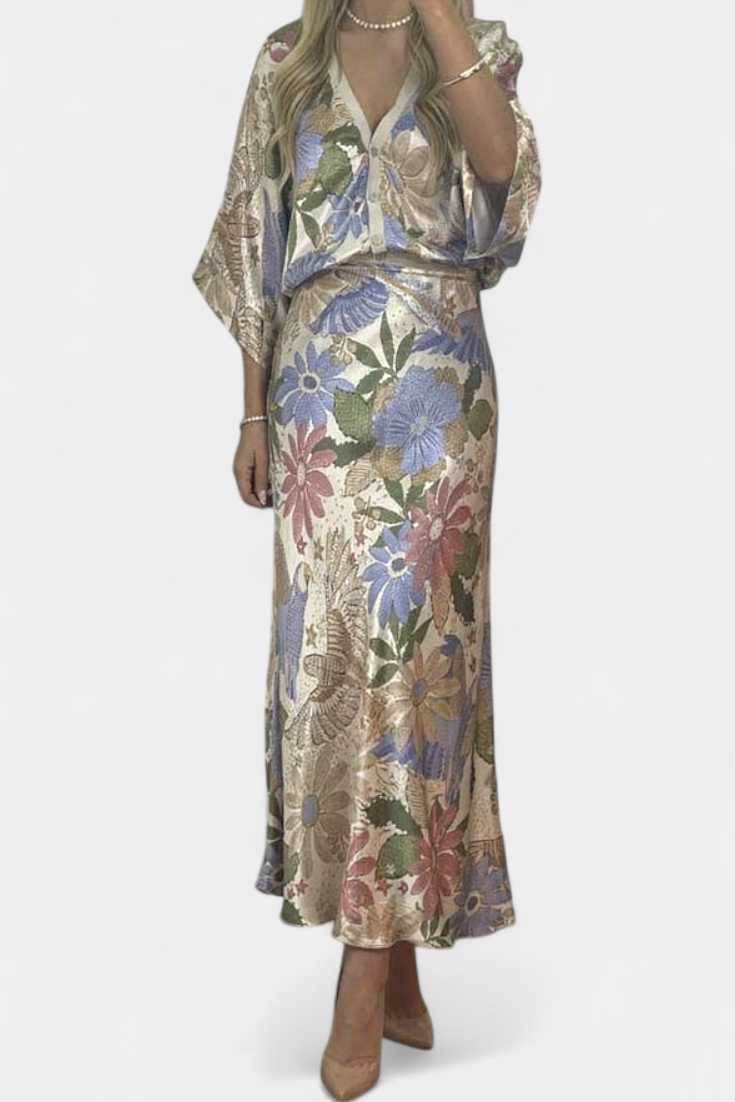 Shae Completo Morbido con Blusa e Gonna a Coda di Pesce Floreale