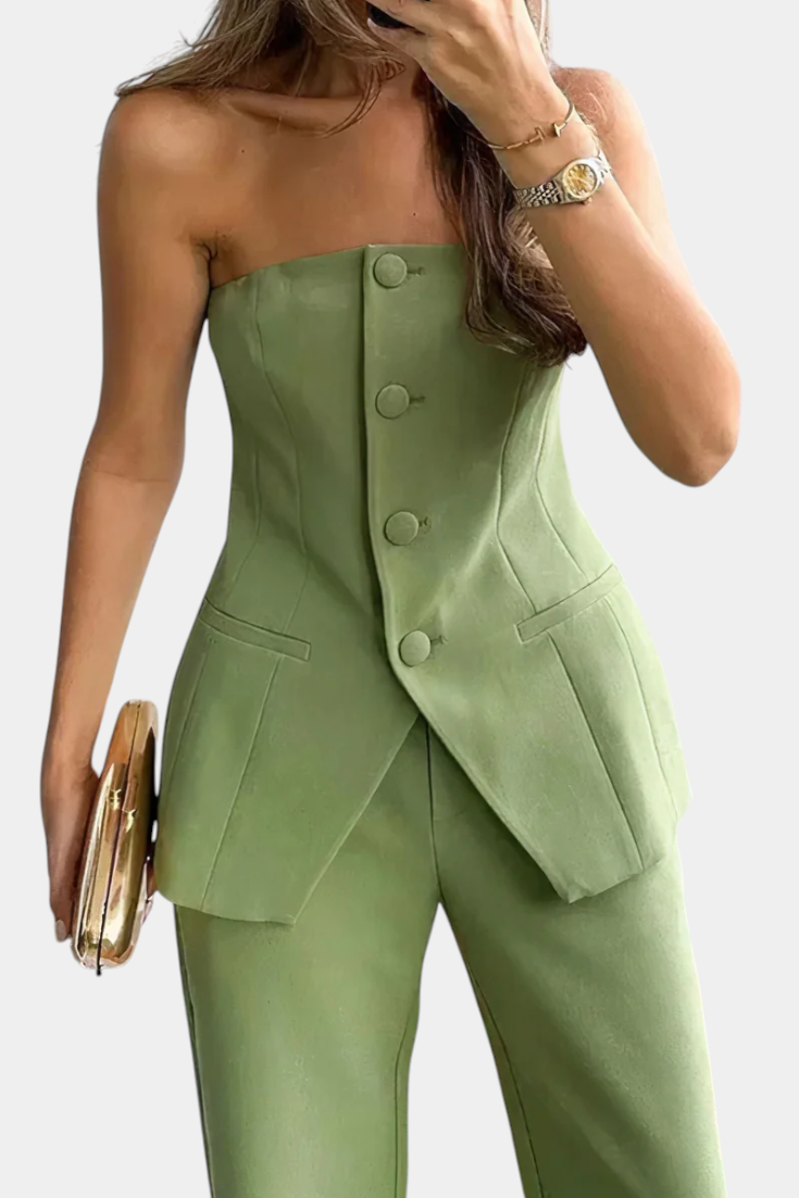 Ekaterina Set Top Tubo e Pantaloni a Gamba Larga con Stile Minimalista