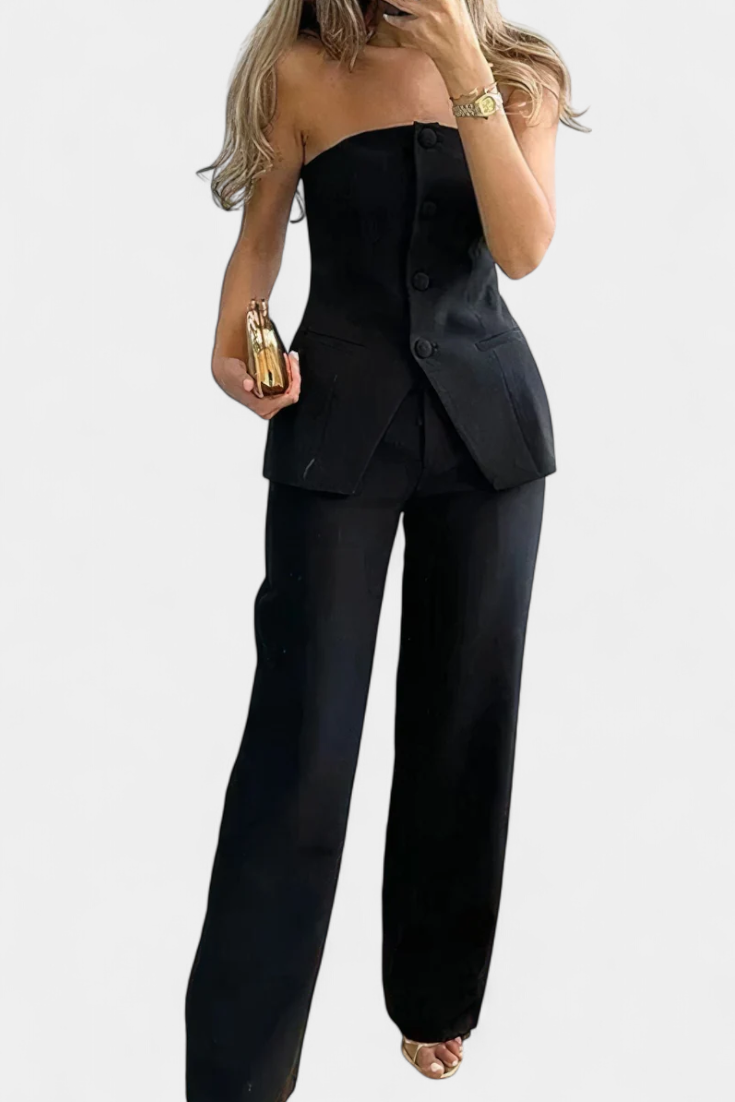 Ekaterina Set Top Tubo e Pantaloni a Gamba Larga con Stile Minimalista