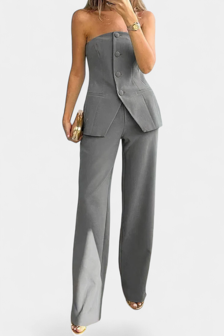 Ekaterina Set Top Tubo e Pantaloni a Gamba Larga con Stile Minimalista