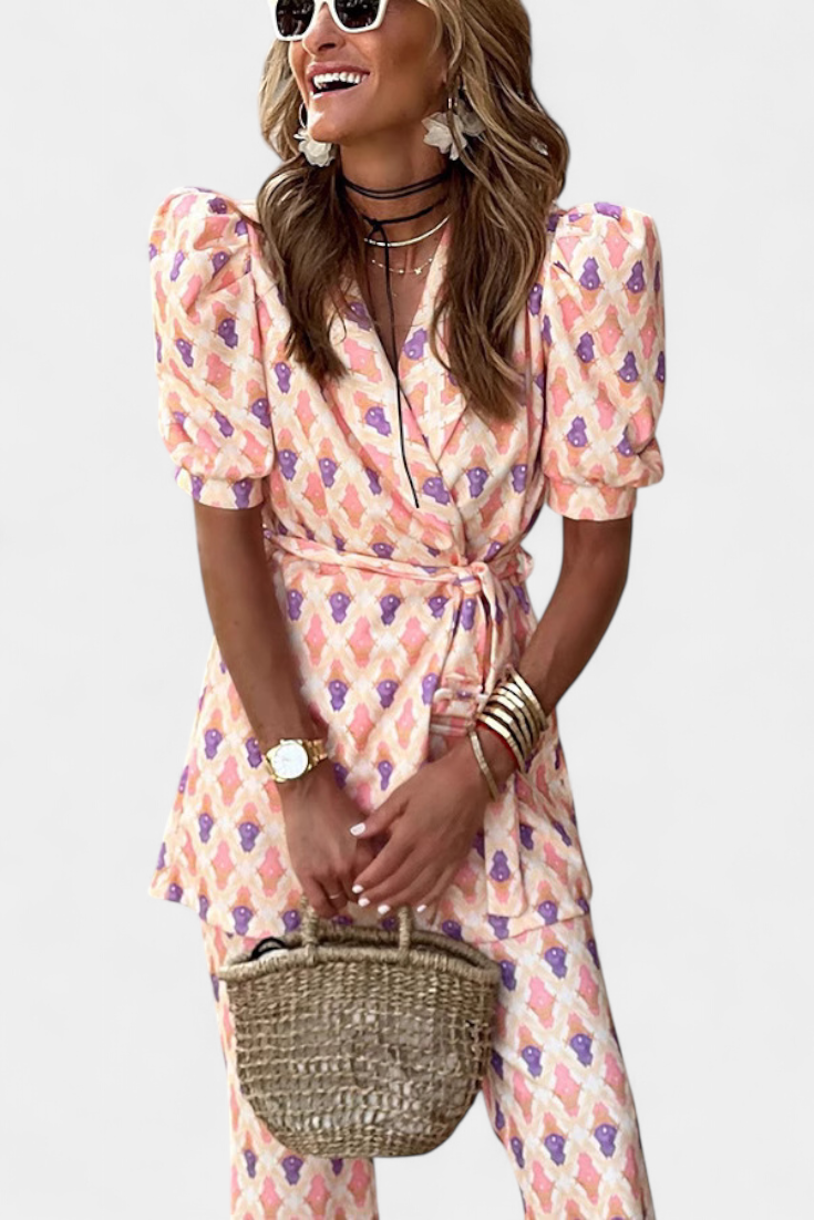 Araceli Completo Stampato con Blazer e Pantaloni Svasati