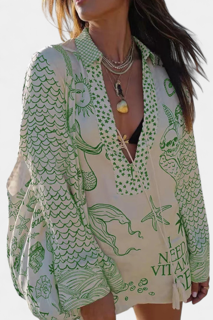 Amalia Completo Camicetta Stampata con Pantaloni Corti Elasticizzati