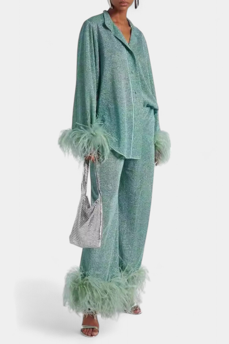 Polina Completo di Due Pezzi con Collare di Piume