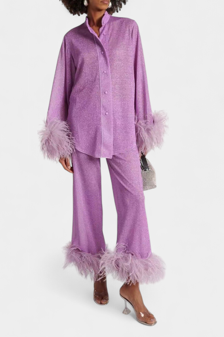 Polina Completo di Due Pezzi con Collare di Piume