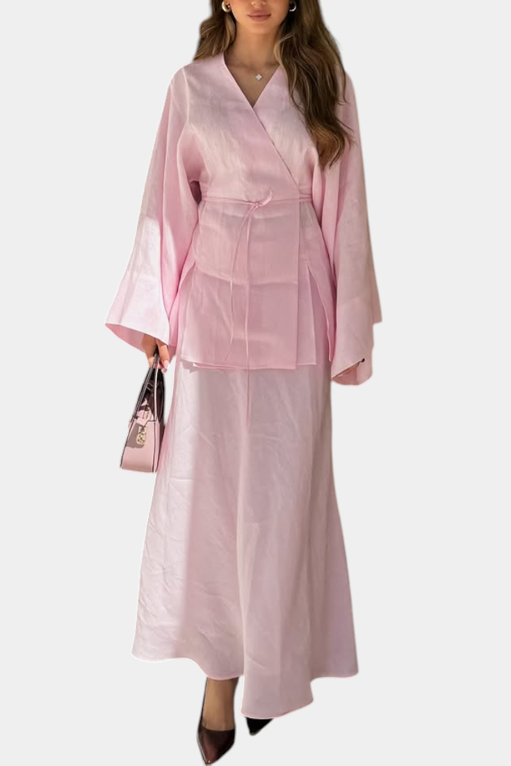 Zelda Completo Camicia con Scollatura a V e Gonna con Spacco