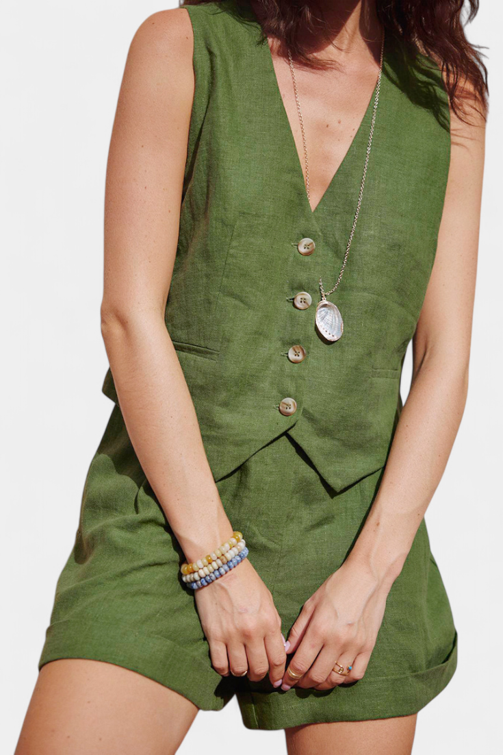 Jennifer Completo Gilet e Pantaloni Corti in Lino e Cotone