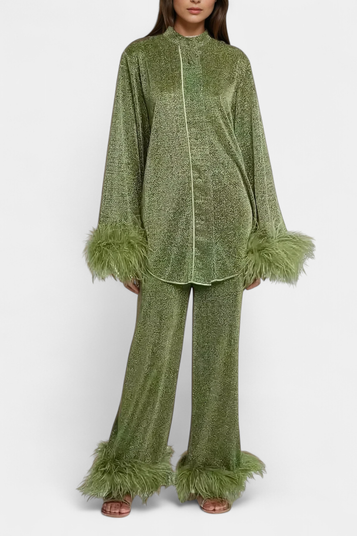 Polina Completo di Due Pezzi con Collare di Piume