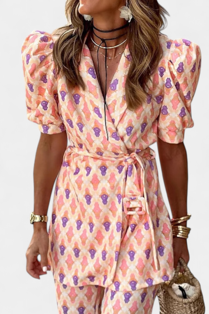 Araceli Completo Stampato con Blazer e Pantaloni Svasati