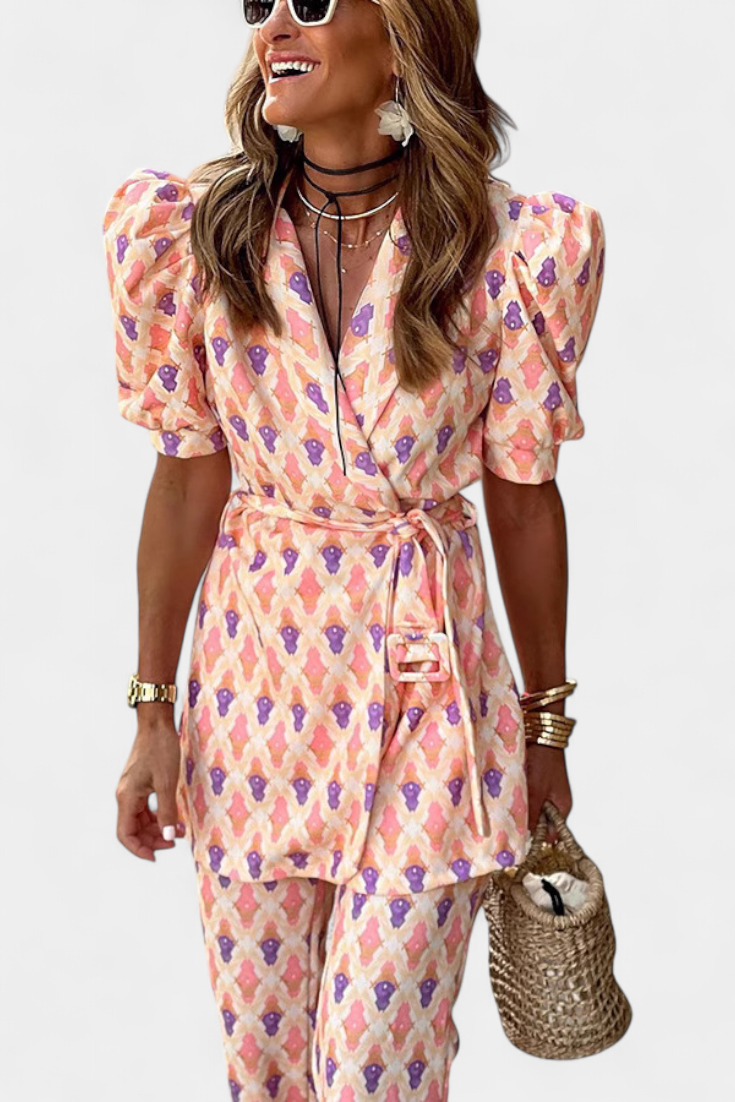 Araceli Completo Stampato con Blazer e Pantaloni Svasati