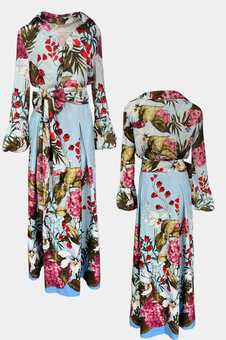 Sanne Conjunto Elegante Stampato di Camicia e Pantaloni Fluidi