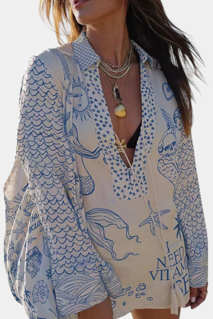 Amalia Completo Camicetta Stampata con Pantaloni Corti Elasticizzati