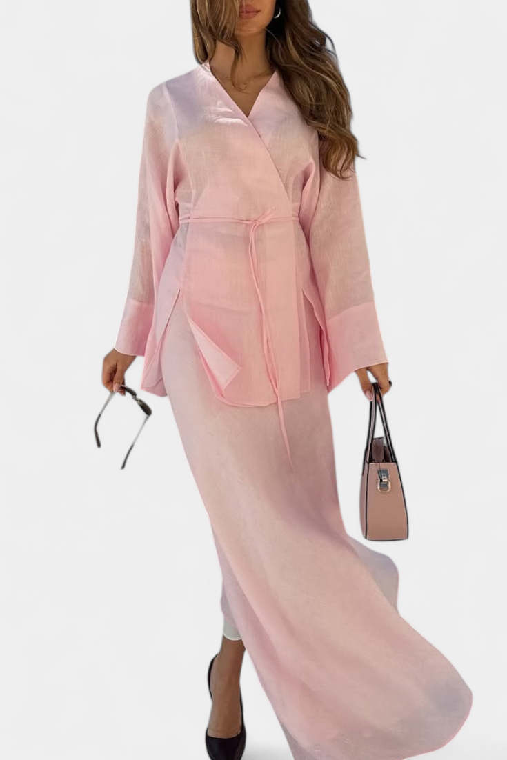 Zelda Completo Camicia con Scollatura a V e Gonna con Spacco