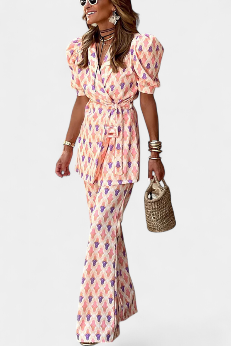 Araceli Completo Stampato con Blazer e Pantaloni Svasati