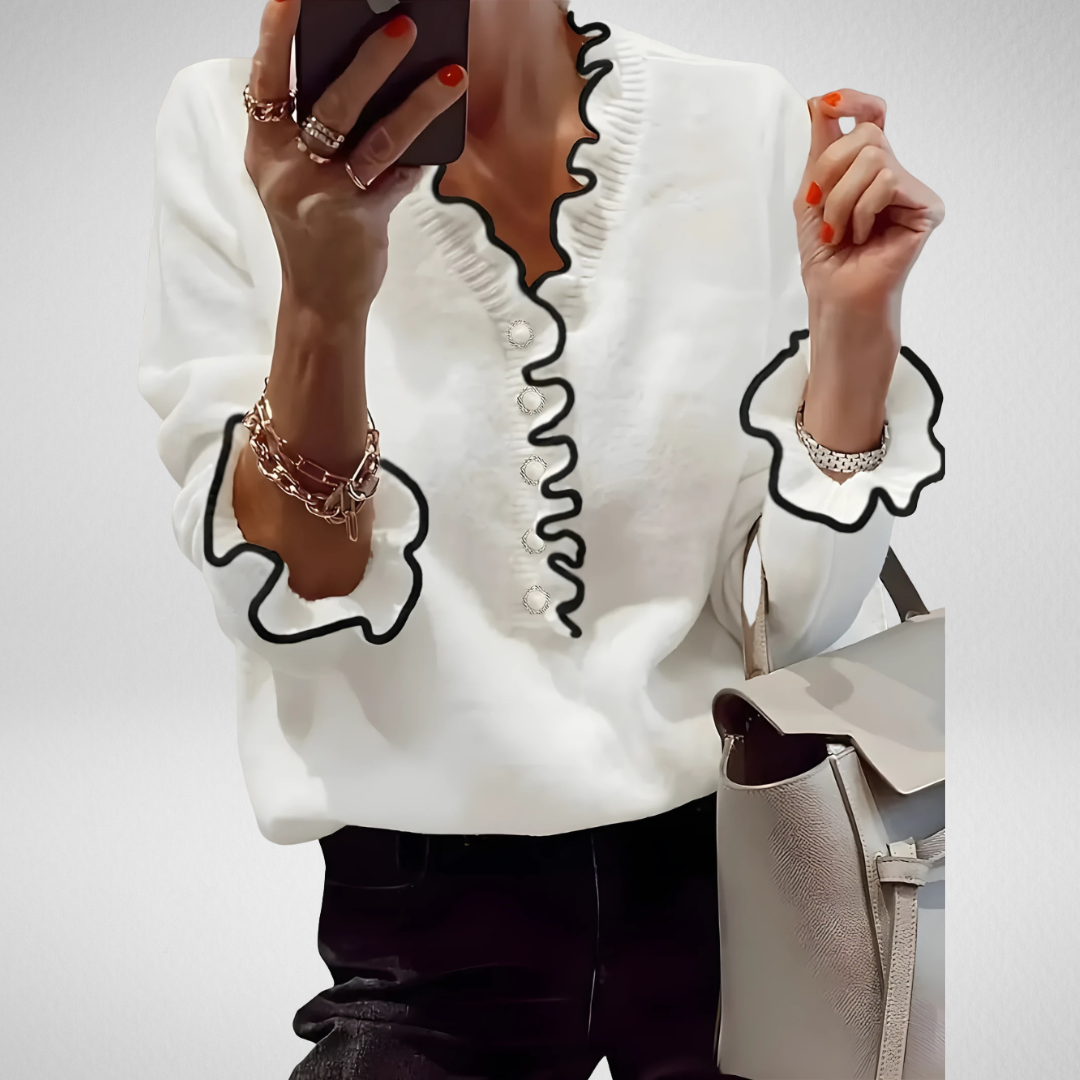 Amandine | Maglione Bianco con Volant a Contrasto