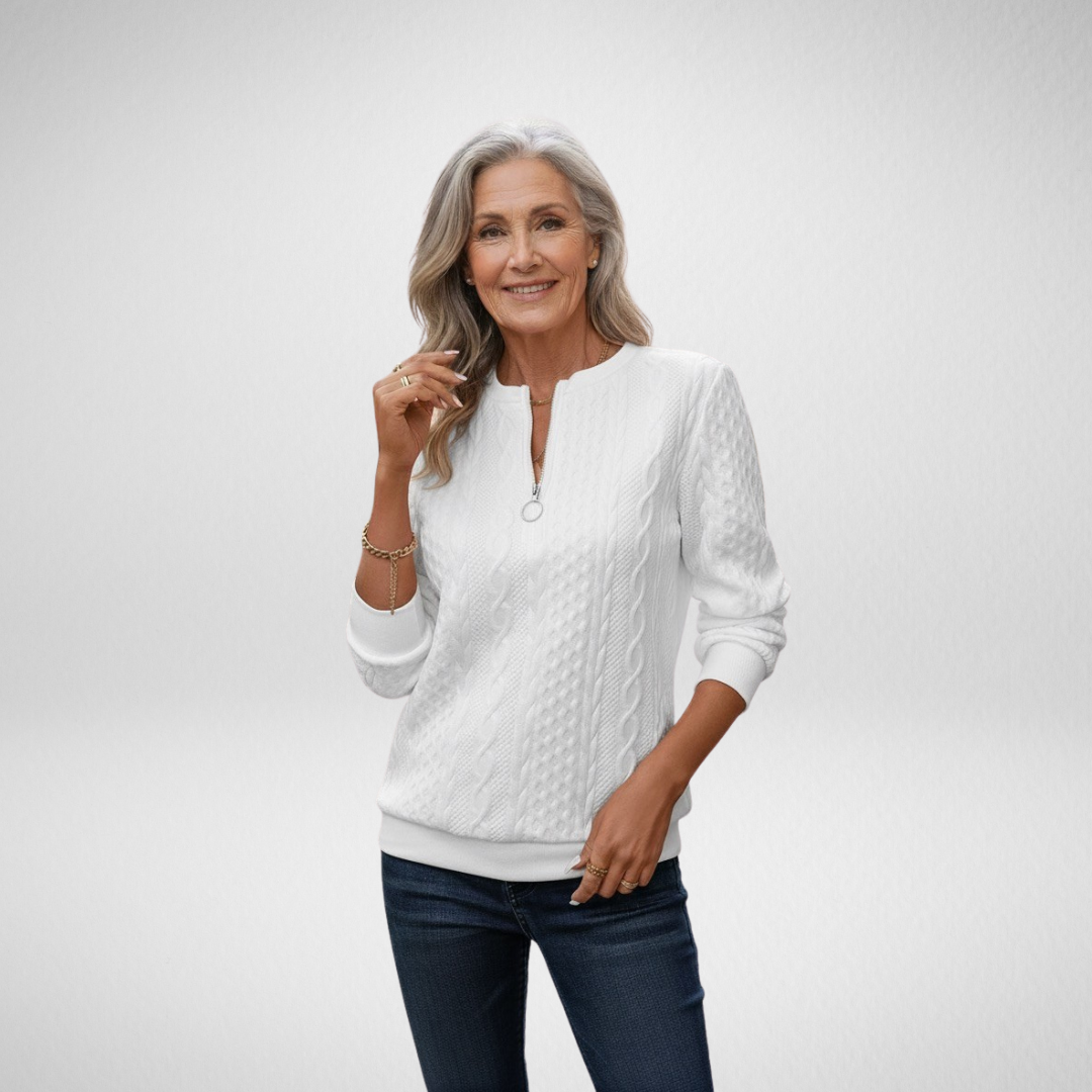 Estelle | Maglione Bianco con Collo Zip Elegante