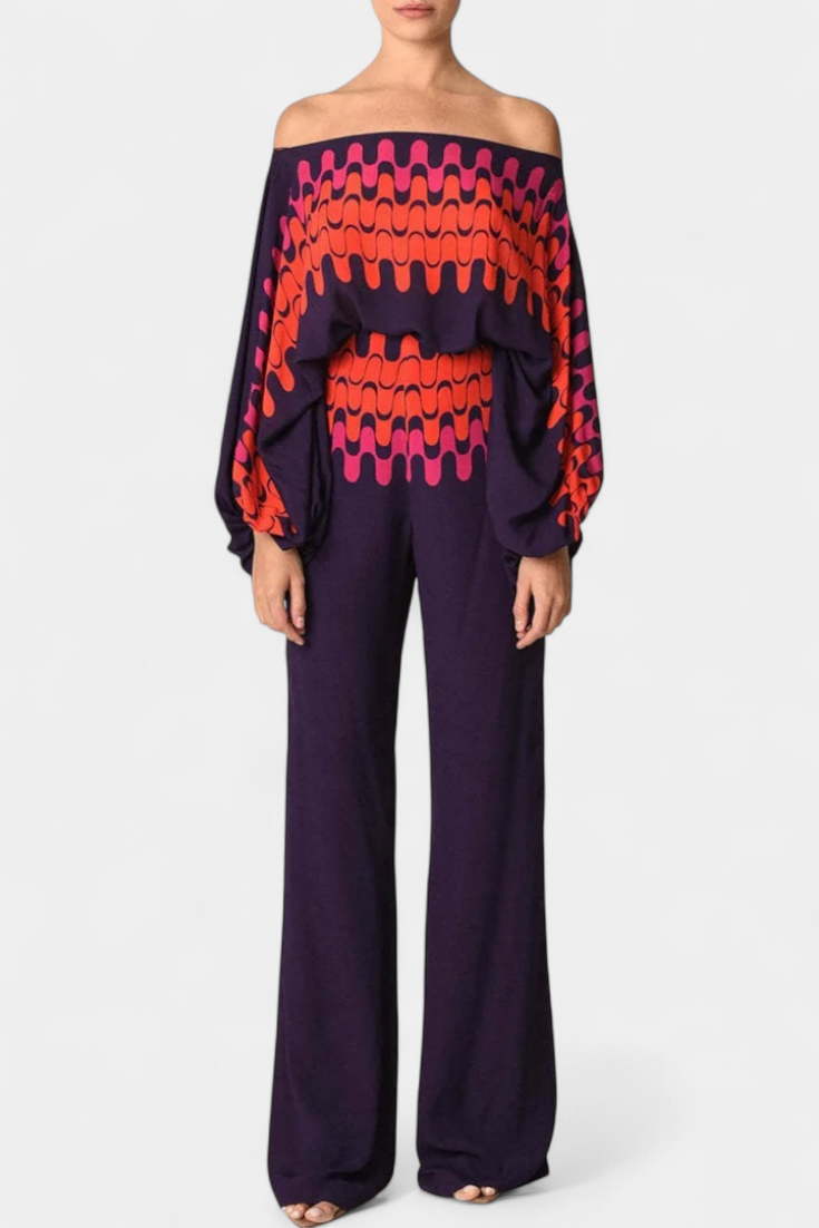 Sybella Set di Due Pezzi con Spalle Scoperte e Pantaloni Ampi Stampati