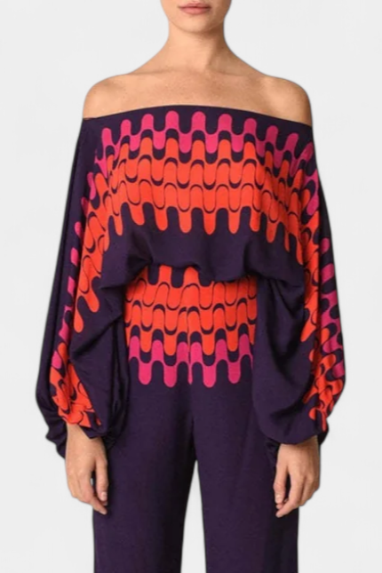 Sybella Set di Due Pezzi con Spalle Scoperte e Pantaloni Ampi Stampati