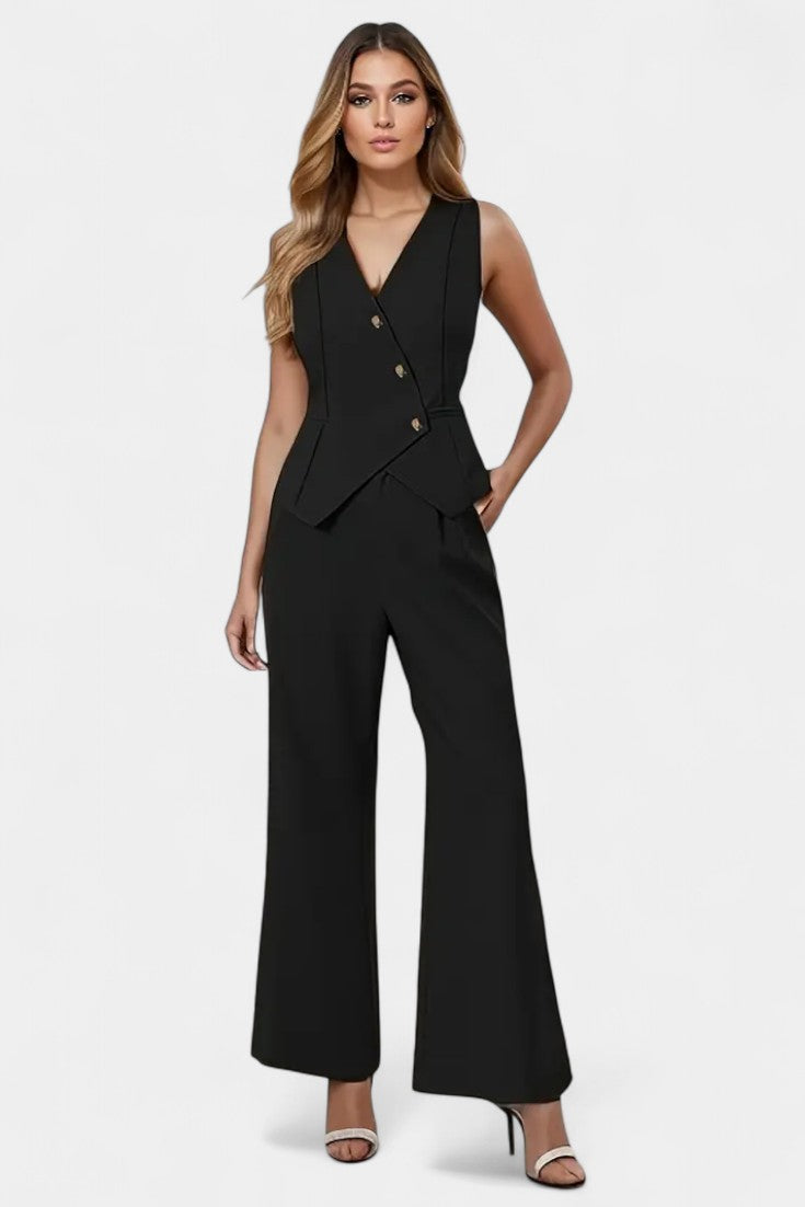 Heskia Completo di Gilet Senza Maniche e Pantaloni a Gamba Larga