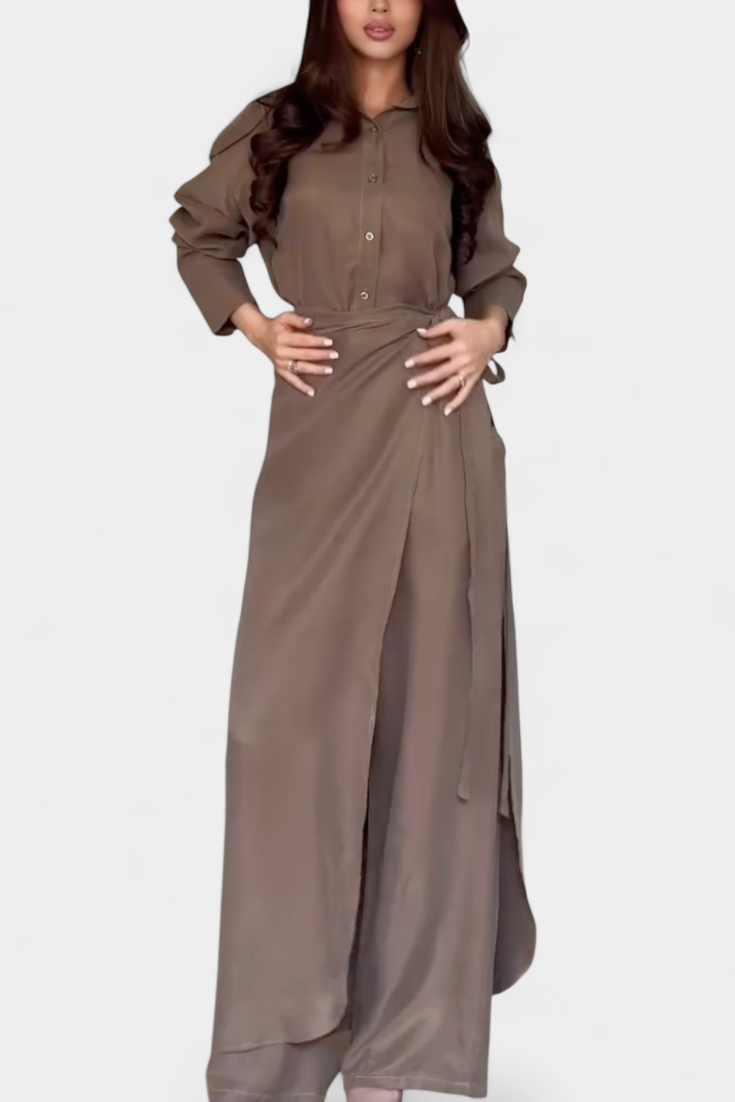 Marisol Completo Casual con Camicia Larga e Pantaloni Gonna