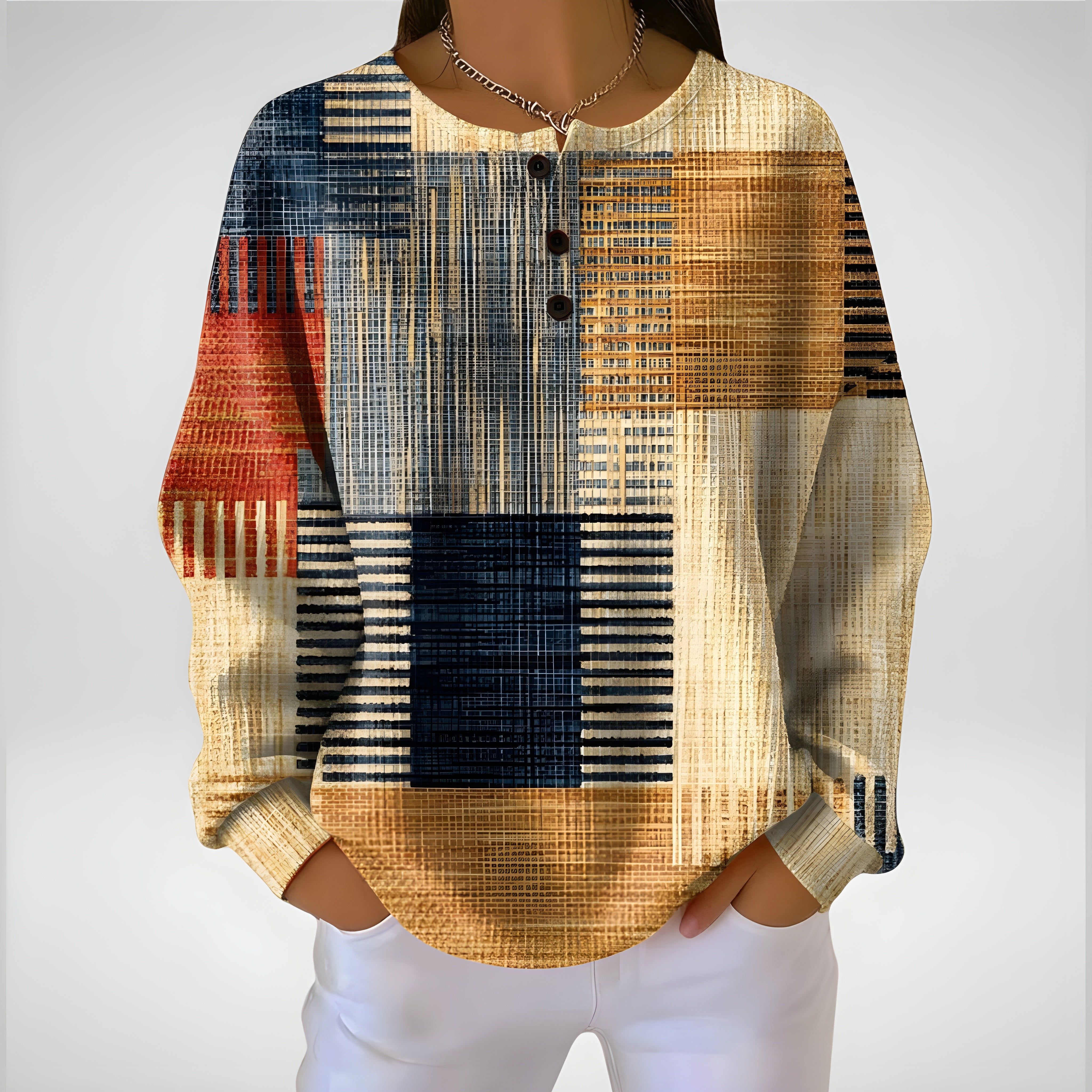 Julévaine | Maglione Geometrico Multicolore Morbido & Moderno
