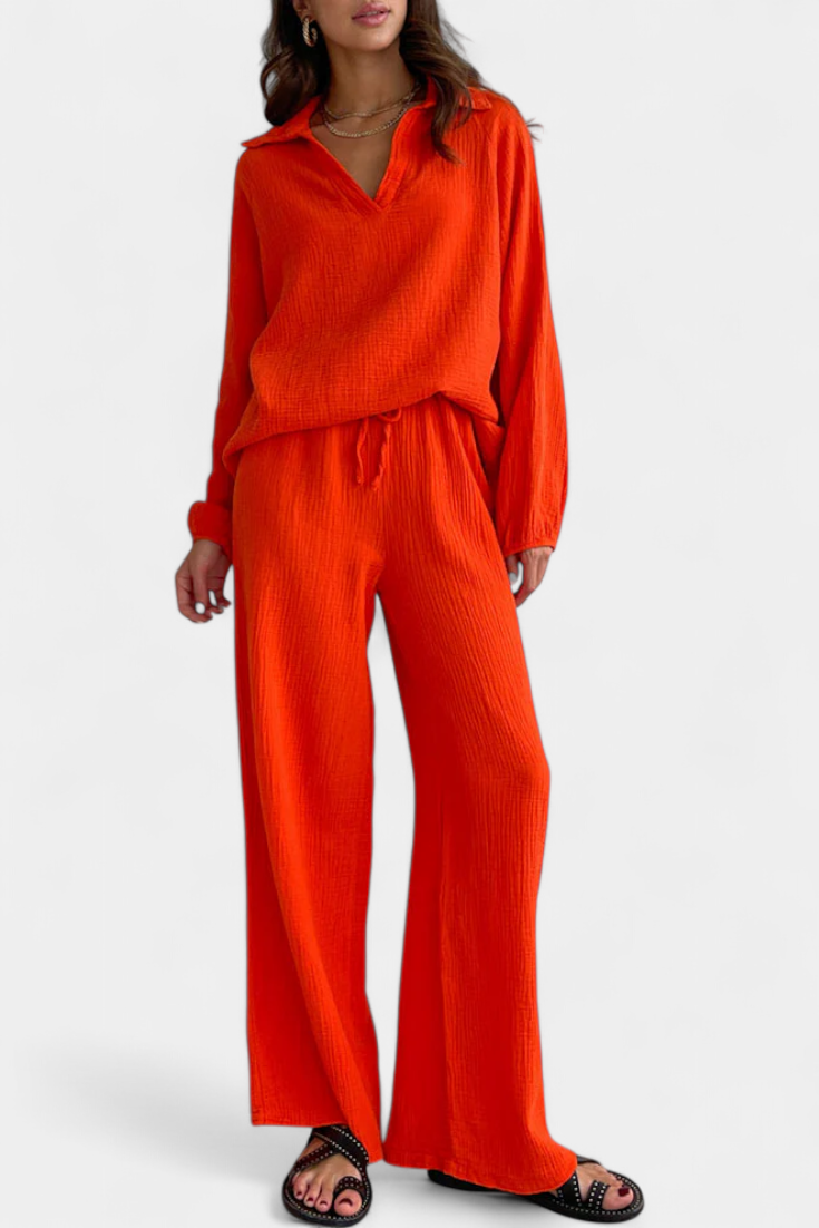 Aya Completo di Due Pezzi in Cotone con Scollatura a V