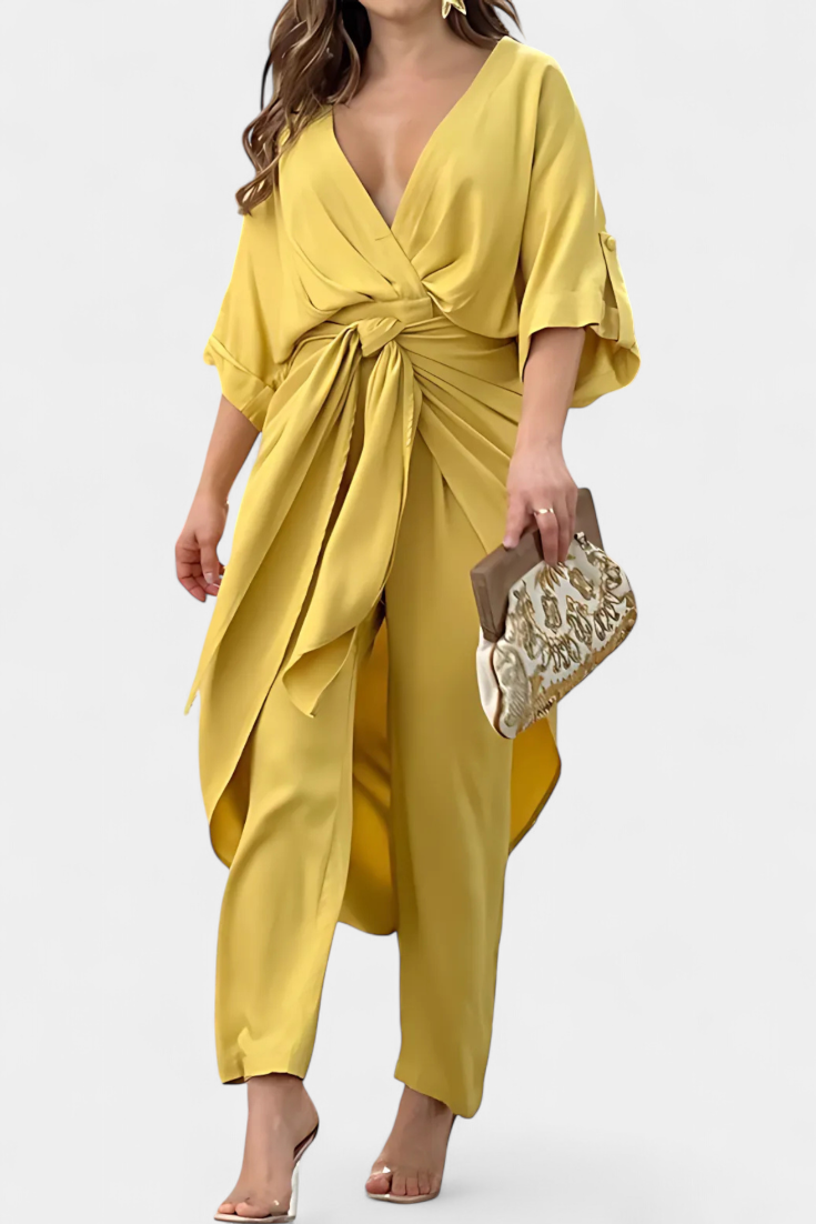 Mayleen Completo Incrociato con Fiocco Frontale e Pantaloni Dritti